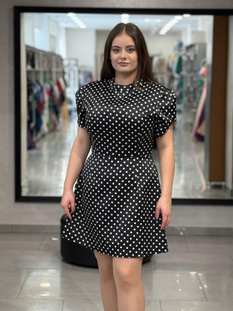 Rochie neagra cu buline si funda 4040