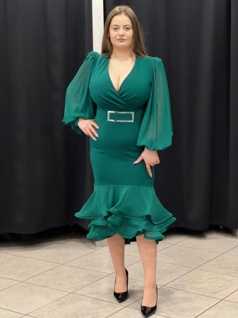 Rochii de zi - Rochie midi verde cu volane 2197