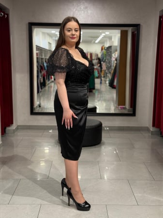 Rochii de seara scurte - Rochie neagra cu paiete 4505