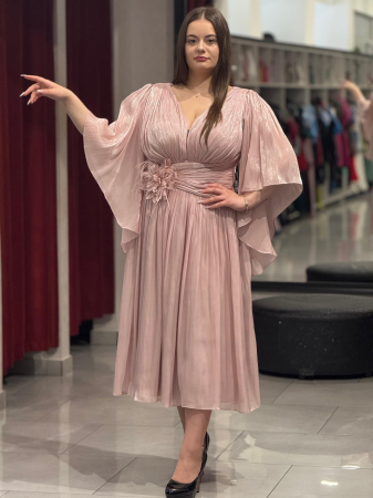 Rochii de seara scurte - Rochie midi roz praf