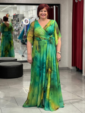 Rochii de seara lungi - Rochie verde evazată din voal 2864