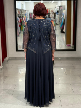 Rochii de seara - Rochie bleumarin lunga cu pelerina si strasuri mod. 12752