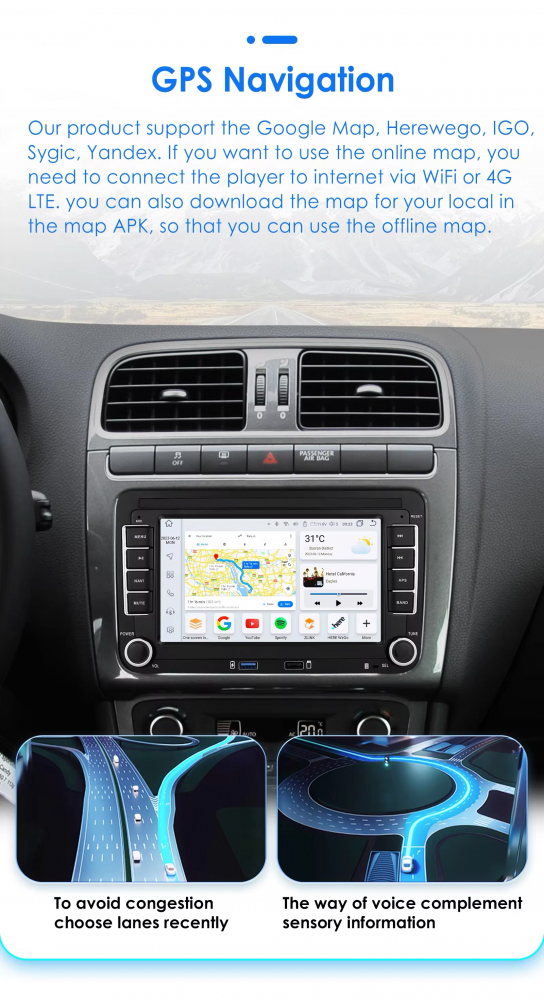 Navigatie Android, 4gbRAM, Carplay slot SIM, Display 7 inch, Carplay, 8 Core, pentru Passat B6,7, Eos, Tiguan, Golf 5,6, Skoda Octavia 2, Caddy, Sharan, Jetta Fabia, Superb, Seat Leon, Altea, Toledo, [3]
