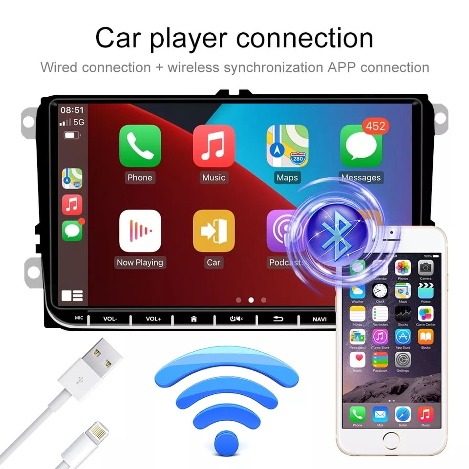 Navigatie Android, 4GB RAM, Carplay, GPS, Dedicata VW Passat B6, B7, Golf 5, 6, Jetta, Polo, Touran, WiFi, 2 x USB, Bluetooth [6]