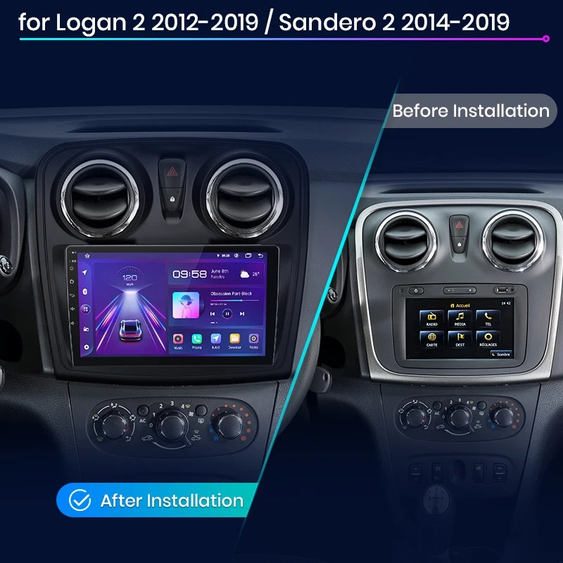 Navigatie Android, 4GB RAM, Ecran 9″, 64GB ROM, Carplay, Grile aer rotunde, compatibila Dacia Logan, Sandero, GPS, Wifi, Bluetooth [3]