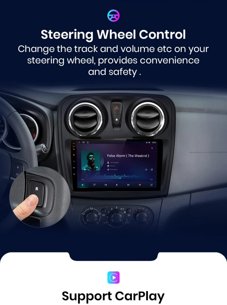 Navigatie Android, 4GB RAM, Ecran 9″, 64GB ROM, Carplay, Grile aer rotunde, compatibila Dacia Logan, Sandero, GPS, Wifi, Bluetooth [5]