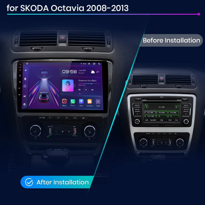 Navigatie JunSun 2gbRAM Skoda Octavia 2, gps, android 14, CANBUS, RAMA, 10 inchi carpad, 64gb ROM, Carplay Android Auto - Copie [2]