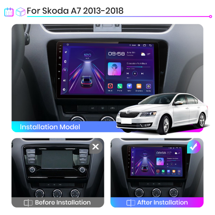 Navigatie JunSun 4gbRAM Skoda Octavia 3, gps, android 14, CANBUS, RAMA, 10 inchi carpad, 64gb ROM - [2]