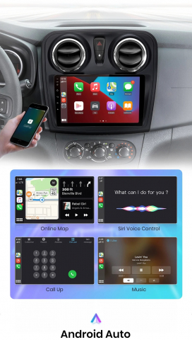 Navigatie Android, 4GB RAM, Ecran 9″, 64GB ROM, Carplay, Grile aer rotunde, compatibila Dacia Logan, Sandero, GPS, Wifi, Bluetooth [5]