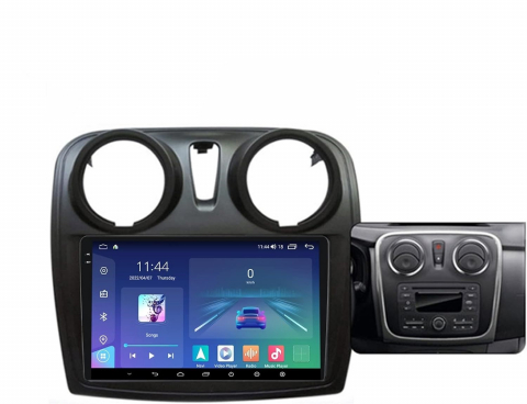 Dacia - Navigatie Android, 4GB RAM, Ecran 9″, 64GB ROM, Carplay, Grile aer rotunde, compatibila Dacia Logan, Sandero, GPS, Wifi, Bluetooth