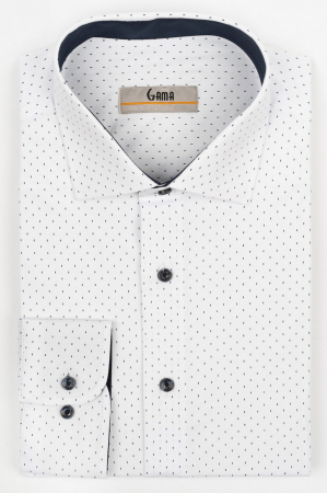 Cămăși Barbati - Camasa barbati slim fit alba cu imprimeu bleumarin PREMIUM