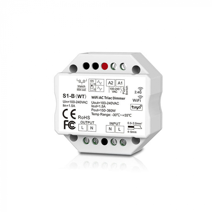 Controler LED Triac (WiFi) - Dimmer pentru becuri 230VAC 200W - S1-B(WT) [1]