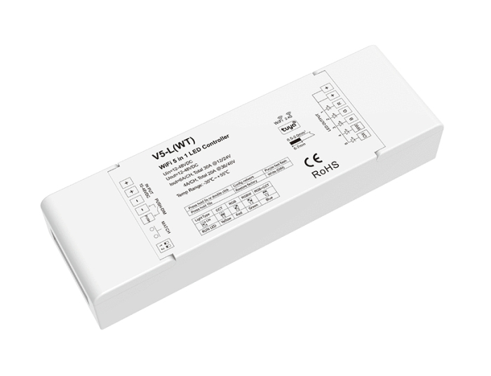 Controler LED WiFi + RF V5-L(WT), 5 în 1, 12-48V DC, 5 Canale, Compatibil Tuya Smart, Alexa și Google Assistant [2]
