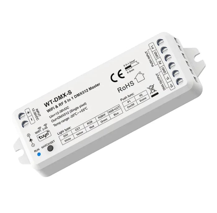 WiFi/2.4Ghz (DMX512) control signal converter - 12-36VDC - 5in1 - WT-DMX-S [1]
