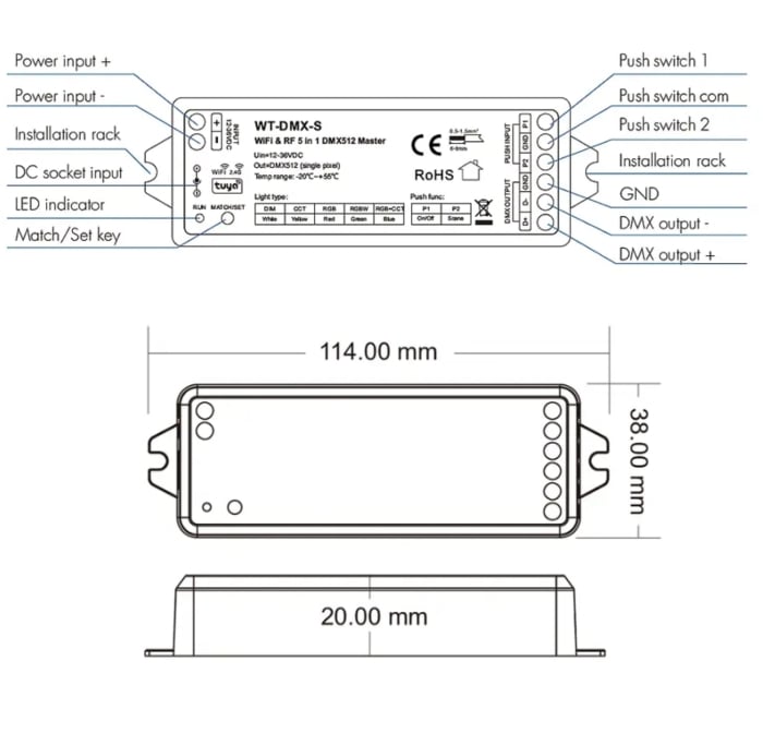 WiFi/2.4Ghz (DMX512) control signal converter - 12-36VDC - 5in1 - WT-DMX-S [3]