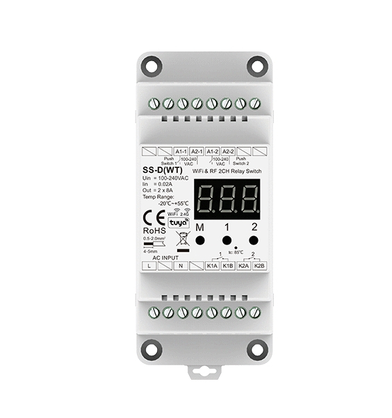 Întrerupător Inteligent WiFi + RF SS-D(WT), 2 Canale, 2×8A, Contact Uscat, Tuya Smart, Alexa, Google Assistant, 100-240V AC [3]