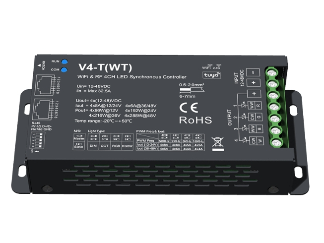 LED controler DMX512 (WiFi) - Mono/ CCT/ RGB /RGB+W - 12-48V DC 4x8A - RJ45 - V4-T(WT) [1]