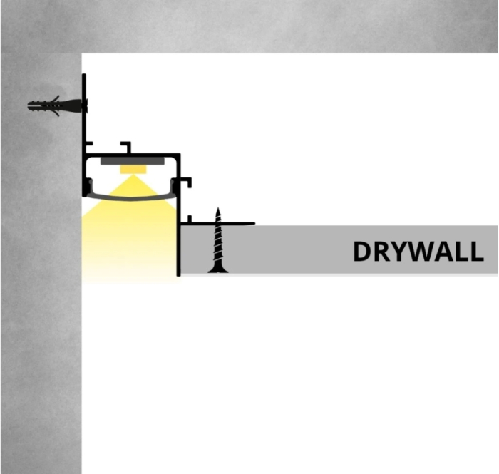 Profil LED Aluminiu Negru Incastrabil SHADOW Dispersor Opal 2M [2]