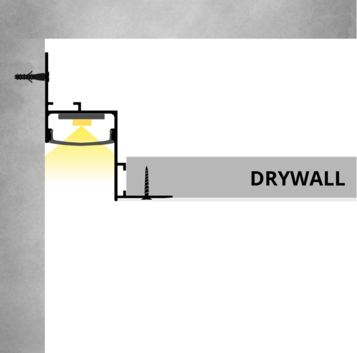 Profil LED Aluminiu Gri Incastrabil SHADOW Dispersor Opal 2M [2]