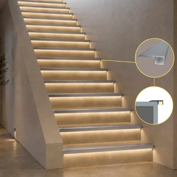 Profil LED pentru trepte STAIRS gri din aluminiu anodizat, negru, 2 m – dispersor opal [3]