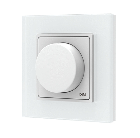 Sistem de control RF Mono - Panou RF cu Buton Rotativ din Sticlă PK1(G), 1 Zonă, Dimmer LED Monocrom, 2.4GHz, Alb