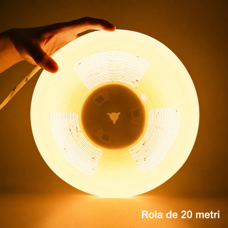 BANDA LED COB - Banda LED COB 480LED/M • 24V • 8W • 6000K • IP20 • 800lm • RA90 • 8mm  Rola 20M