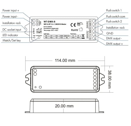 WiFi/2.4Ghz (DMX512) control signal converter - 12-36VDC - 5in1 - WT-DMX-S [2]
