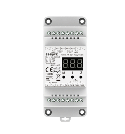 Întrerupător Inteligent WiFi + RF SS-D(WT), 2 Canale, 2×8A, Contact Uscat, Tuya Smart, Alexa, Google Assistant, 100-240V AC [2]