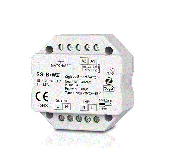 Serie întrerupătoare inteligente AC - Intrerupător Push ZigBee & RF 1 canal × 1.5A, 100–240V AC – (compatibil Tuya App)  SS-B(WZ)