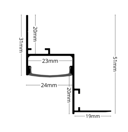 Profil LED Aluminiu Gri Incastrabil SHADOW Dispersor Opal 2M [2]