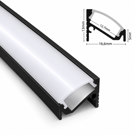 Profile LED de Colț - Profil LED colt de 2m LP206 Negru + dispersor opal