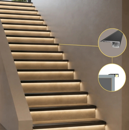 Profil LED pentru trepte STAIRS BLACK din aluminiu anodizat, negru, 2 m – dispersor opal [4]