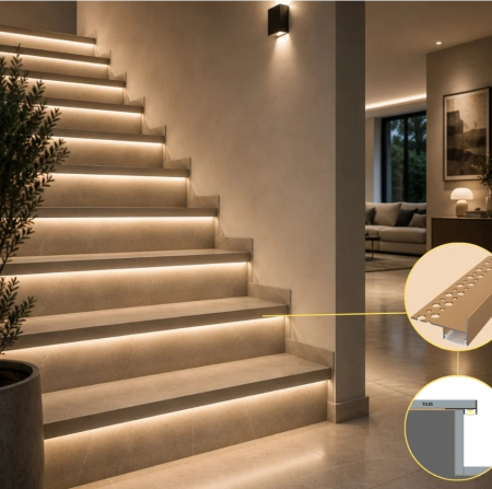 Profil LED pentru trepte TILE-EDGE BRONZE din aluminiu, 2 m – dispersor opal [4]