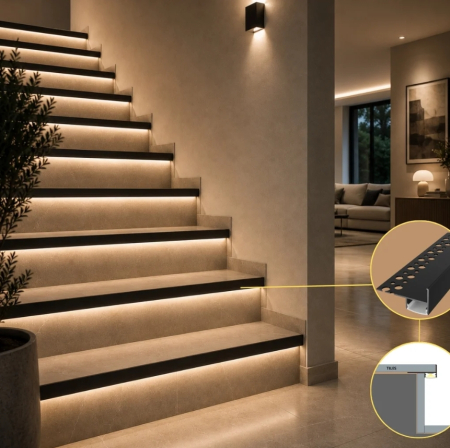 Profil LED pentru trepte TILE-EDGE Negru din aluminiu, 2 m – dispersor opal [4]