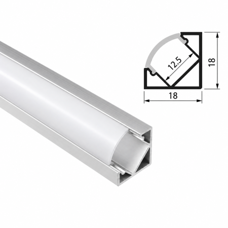 Profile LED de Colț - Profile LED P201 Aluminiu Anodizat 2M + dispersol opal