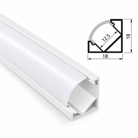 Profile LED de Colț - Profile LED P201W Aluminiu Alb Dispersor Opal 2M