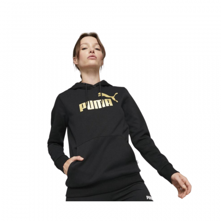 Ess+ Metallic Logo Hoodie Fl Puma Black- [1]