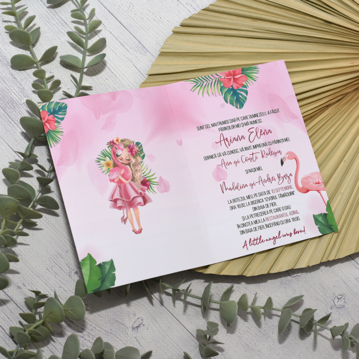Invitatie botez FETITA CU FLAMINGO - cod: B200 [4]