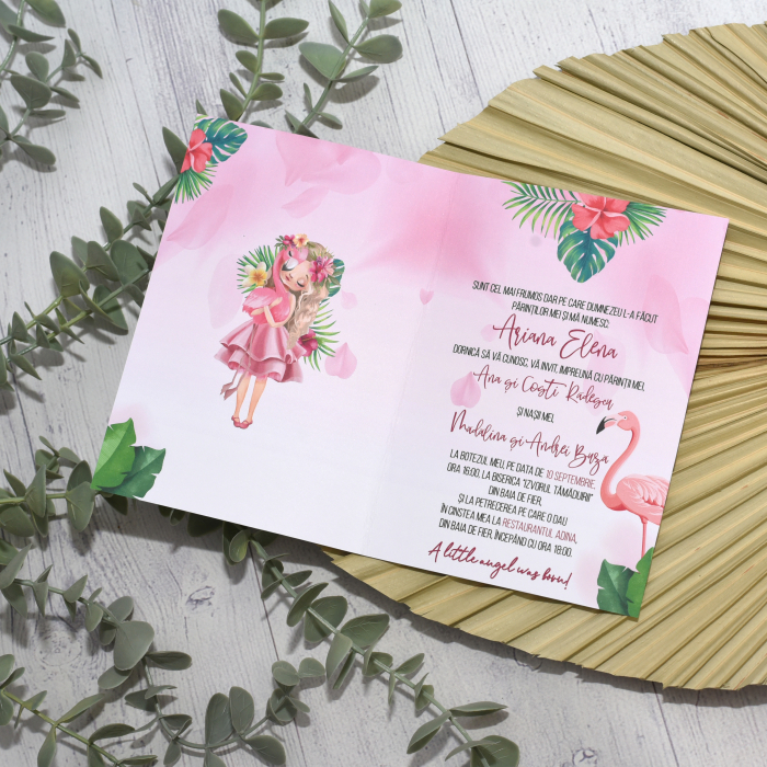 Invitatie botez FETITA CU FLAMINGO - cod: B200 [3]