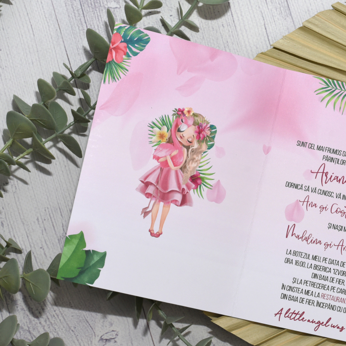 Invitatie botez FETITA CU FLAMINGO - cod: B200 [2]