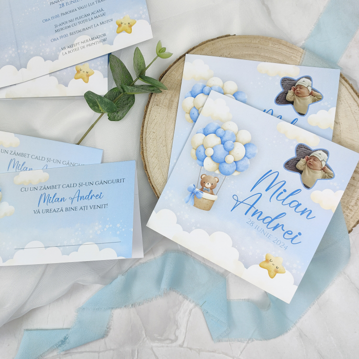 Invitatie botez URSULET, albastru - cod: B130 [4]