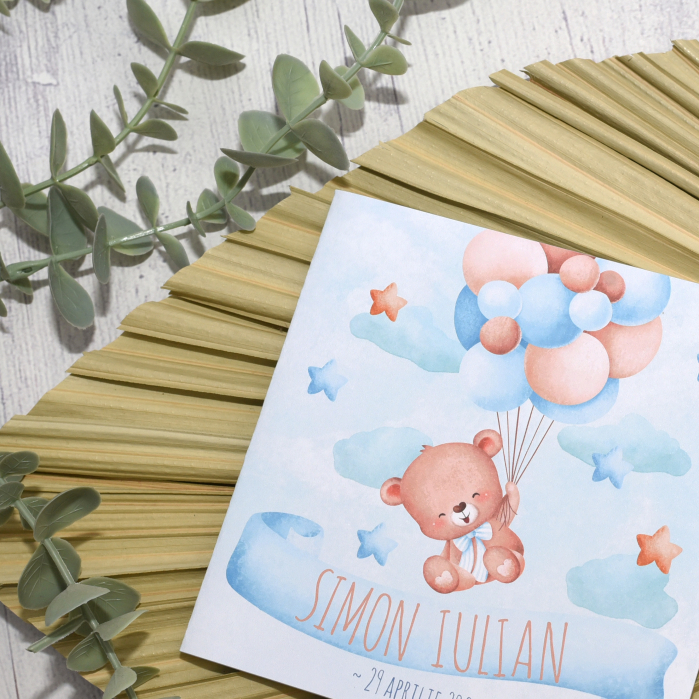 Invitatie botez URSULET CU BALOANE, albastru - cod: B112 [2]