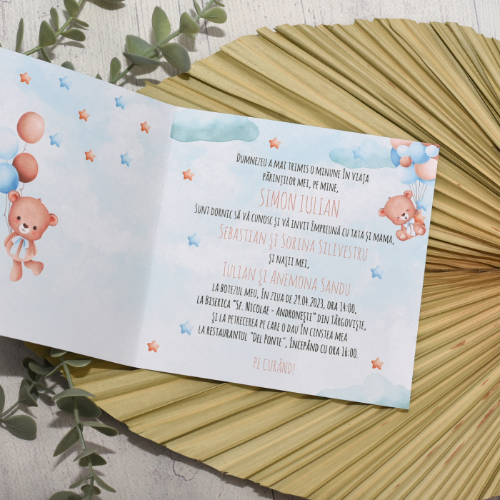 Invitatie botez URSULET CU BALOANE, albastru - cod: B112 [4]