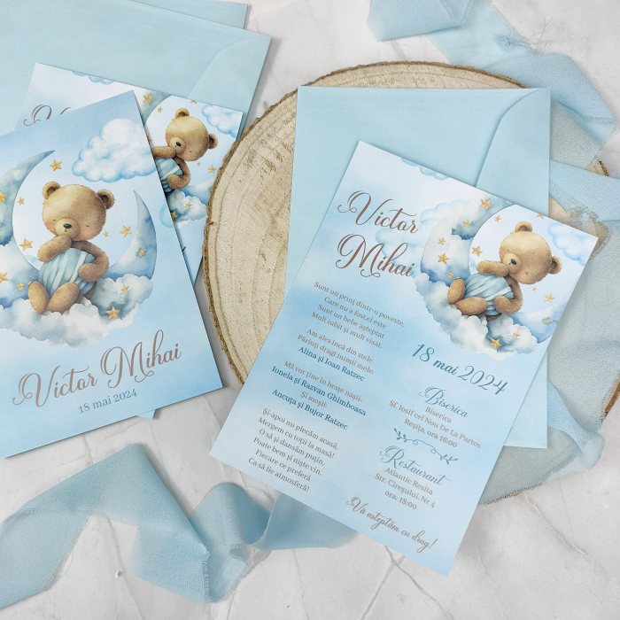 Invitatie botez URSULET cu plic albastru - cod: B113 [4]
