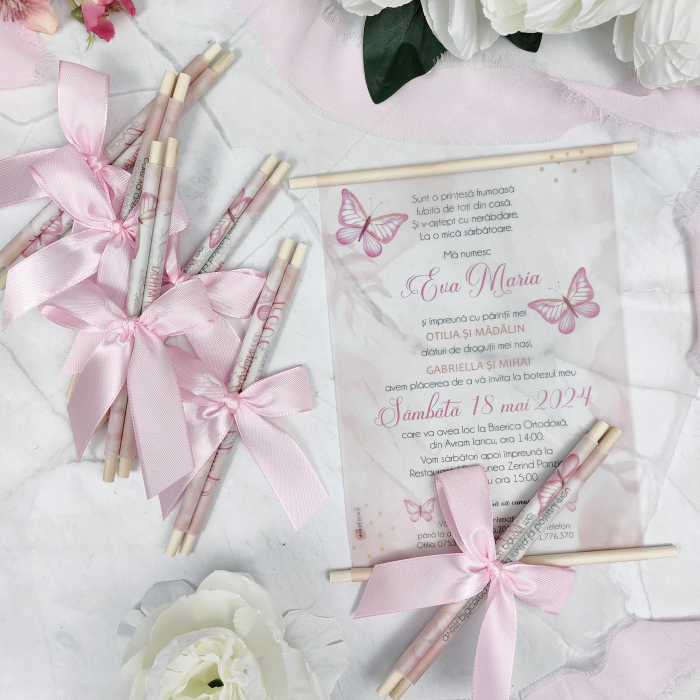 Invitatie botez FLUTURASI, cu betisoare- cod: B114 [4]