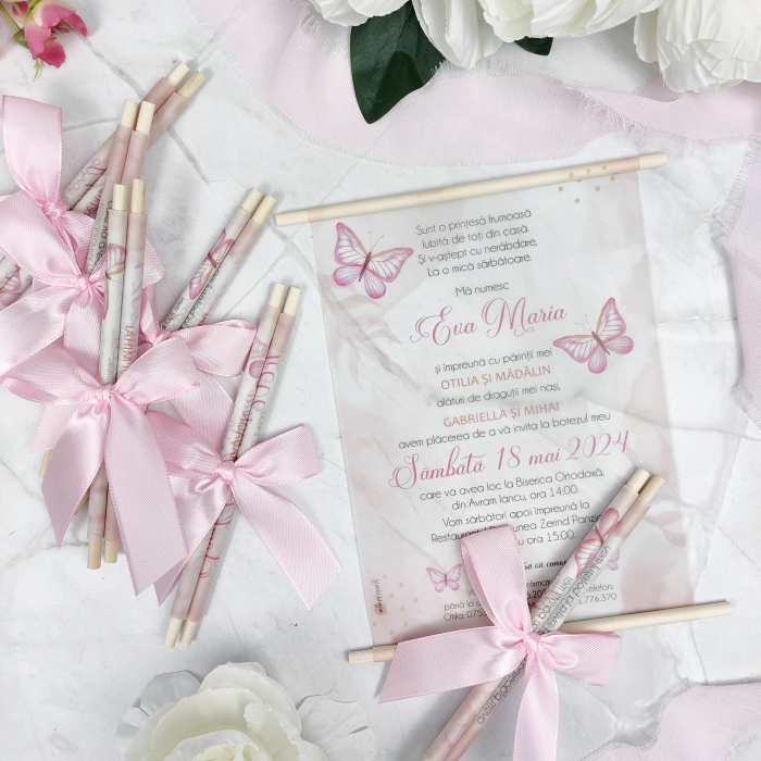 Invitatie botez FLUTURASI, cu betisoare- cod: B114 [3]