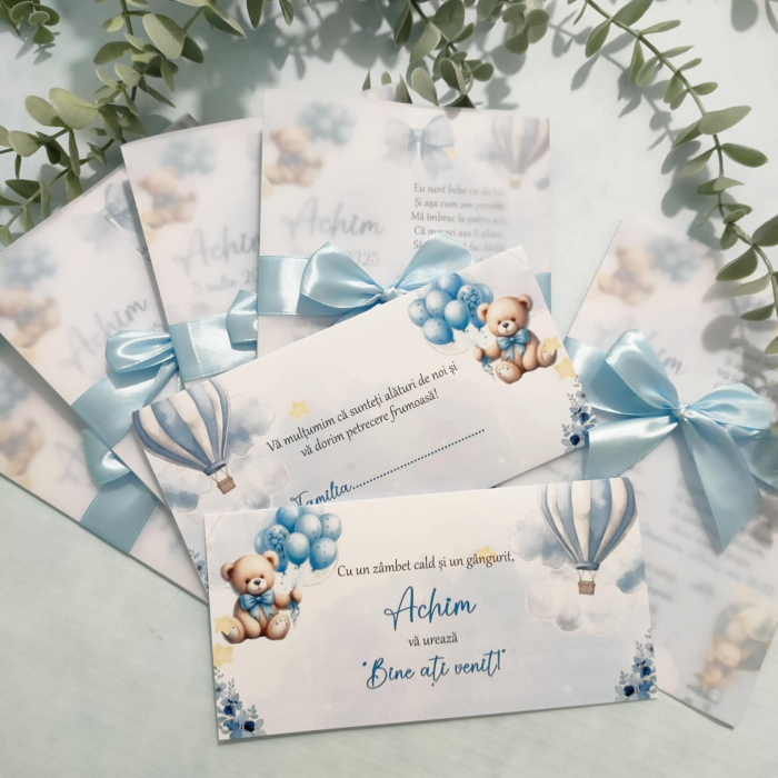 Invitatie botez Ursulet cu baloane, baietel - B131 [3]