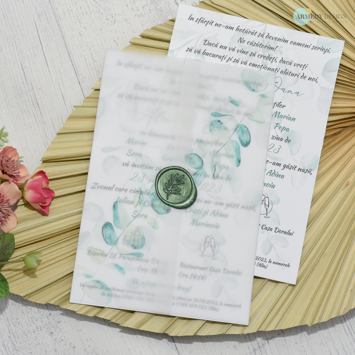 Invitatie nunta EUCALIPT -  foaie de calc si sigiliu, cod: N155 [4]