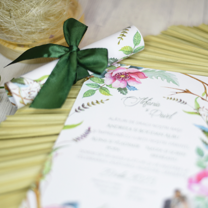 Invitatie nunta FLORALA, cu funda - cod: N104 [2]