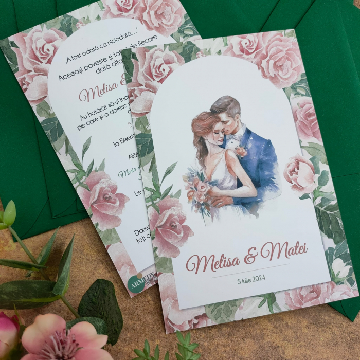 Invitatie nunta TRANDAFIRI ROZ CU MIRI, - cod: N126 [3]